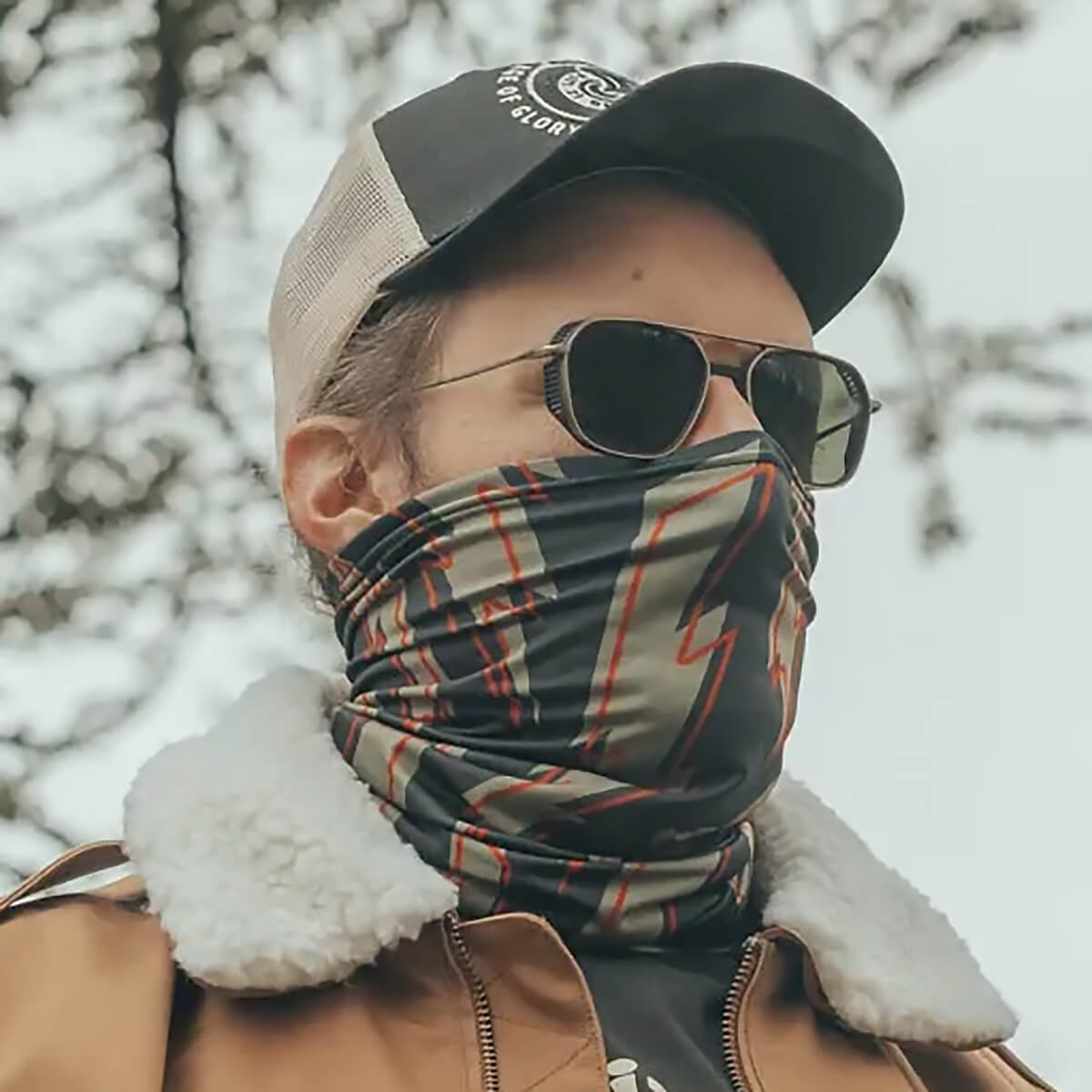 ネックチューブ(冬用・裏地フリース) ボルト ダークグリーン/ゴールド/レッド