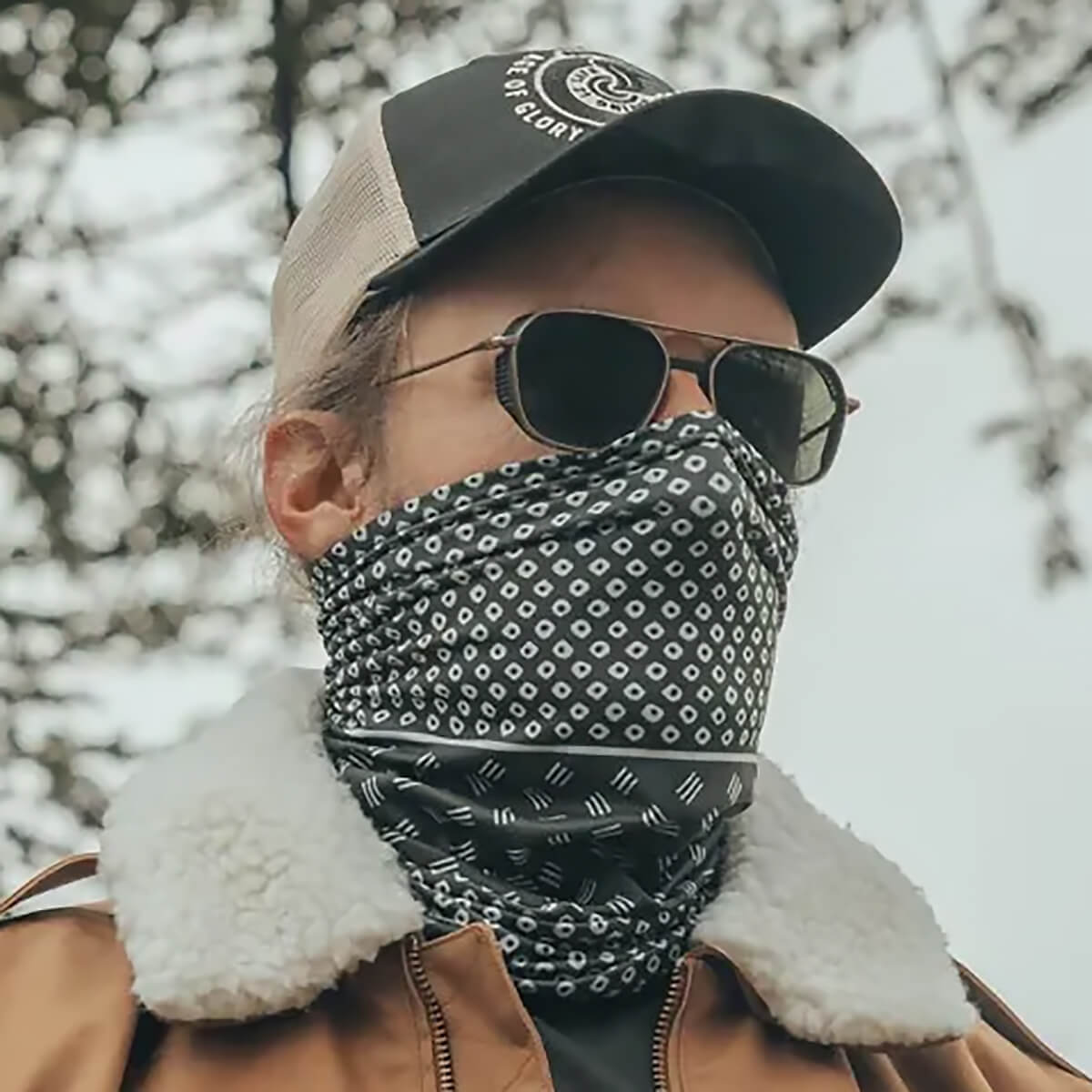 ネックチューブ(冬用・裏地フリース) カノコ グリーン/ホワイト