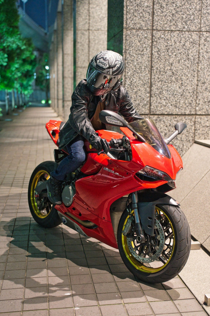 試着無料】PMJ ライダー - バイク パンツ デニム カジュアル 細身